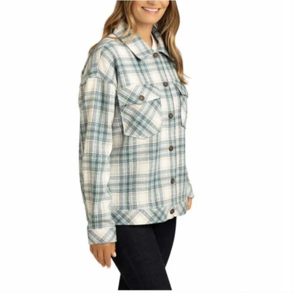 BOSTON‎ TRADERS Teal Plaid Shacket Womans XL Shirt Jacket